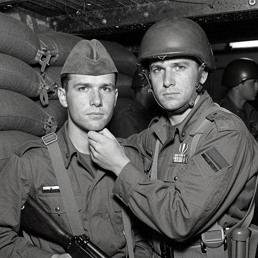 Intense Soldiers in Military Bunker