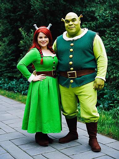 Couple in Shrek and Fiona Cosplay Costumes