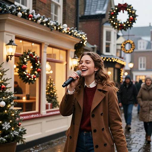 Joyful Caroling on Victorian Christmas Street