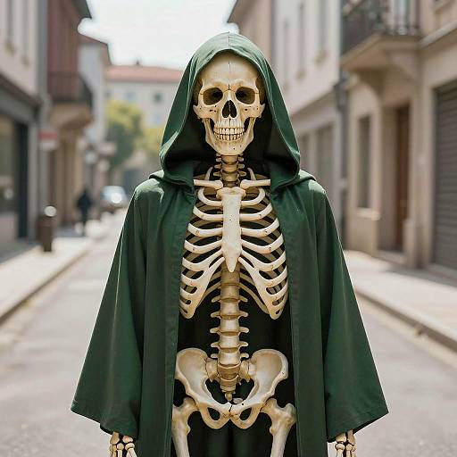 Eerie Skeleton in Dark Cloak Photograph