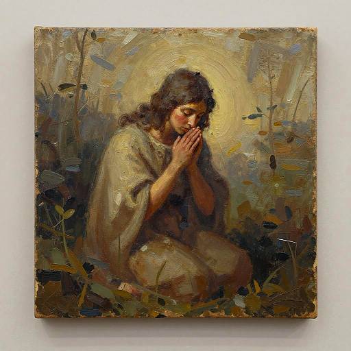 Solitary Hermit in Earthy Oil Painting