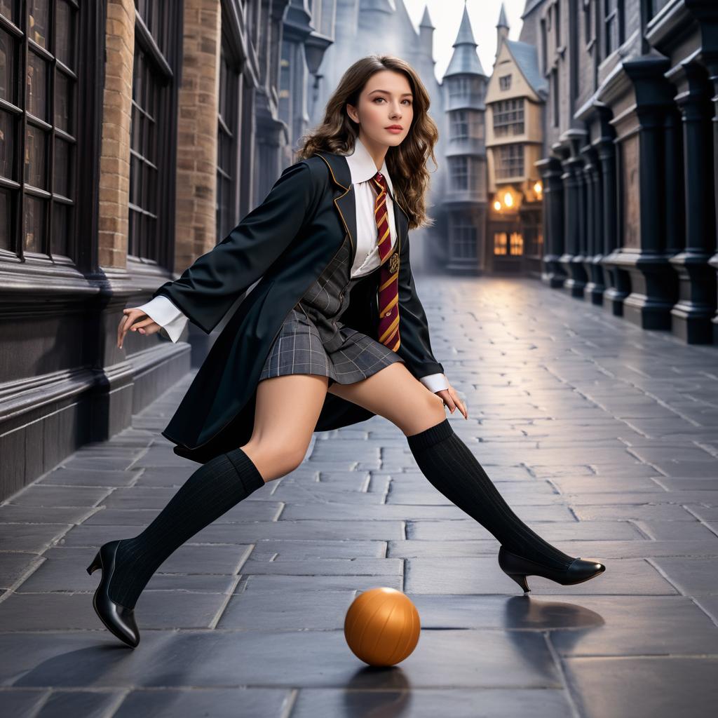 Elegant Professor Casting Spells in Diagon Alley