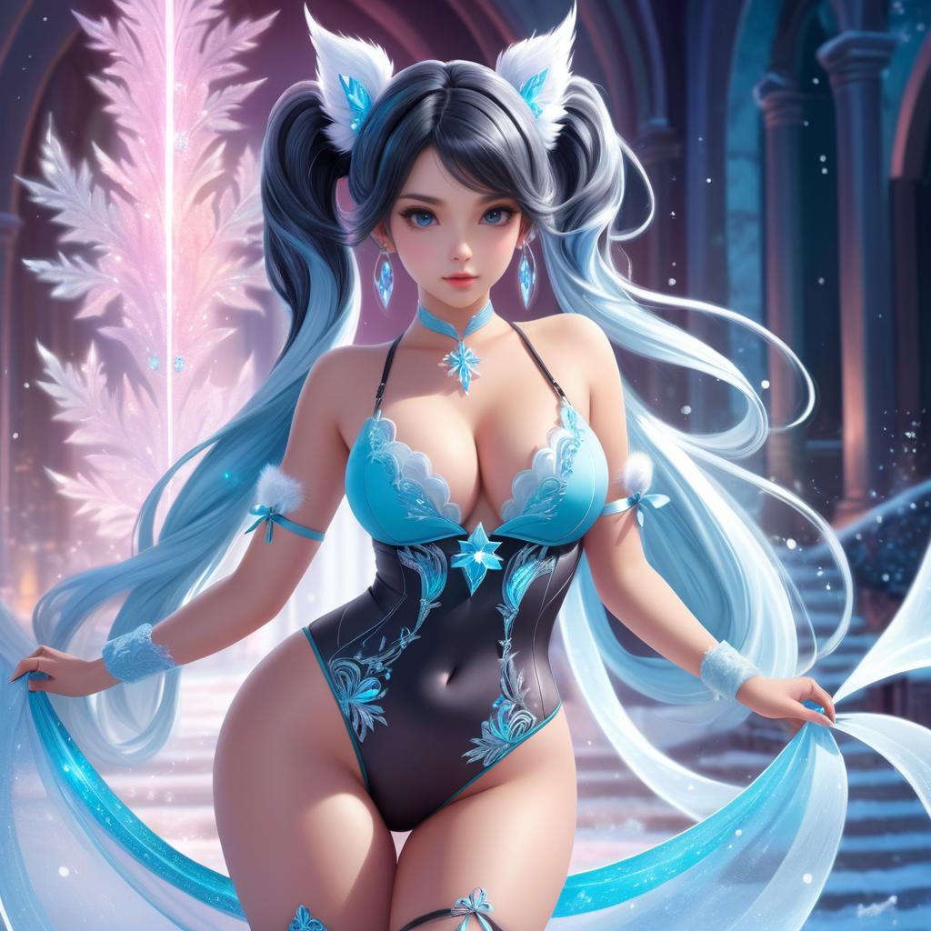 Enchanting Curvy Girl with Ice Magic