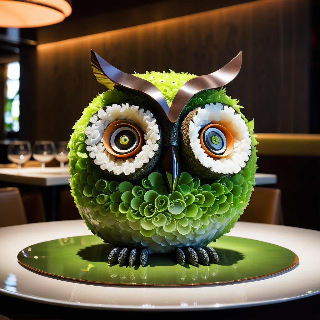 Surreal Sushi Owl: Fine Dining Art