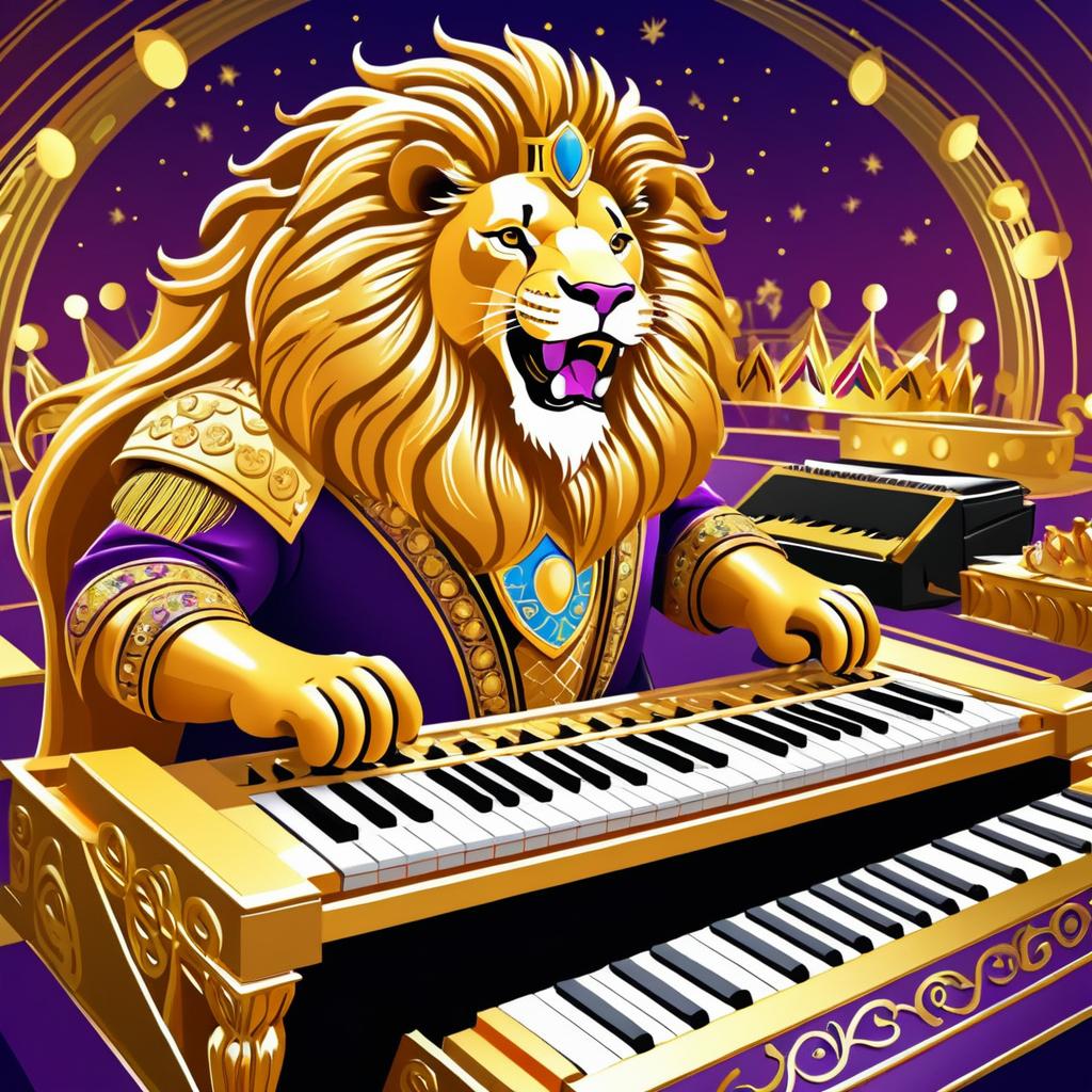 Majestic Lion Playing Keyboard Cartoon