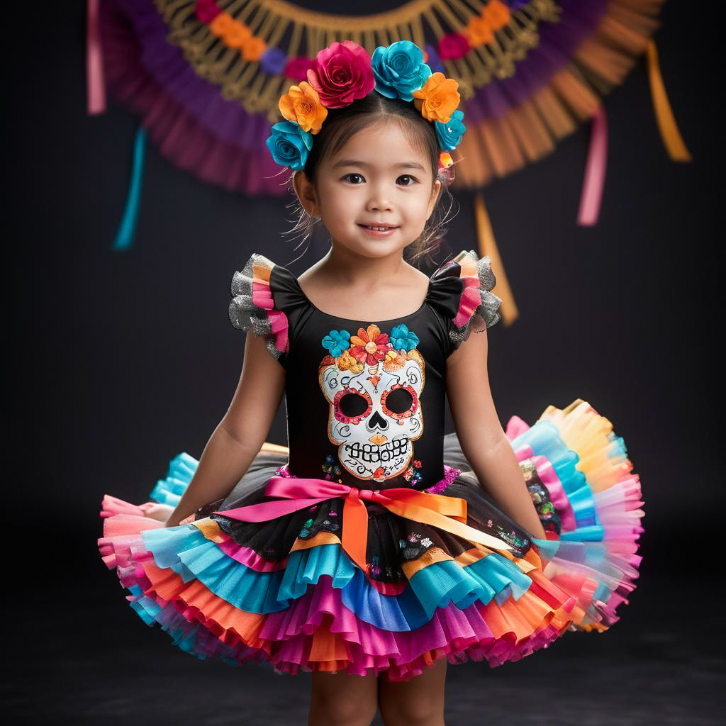 Excited Girl in Colorful Catrina Costume