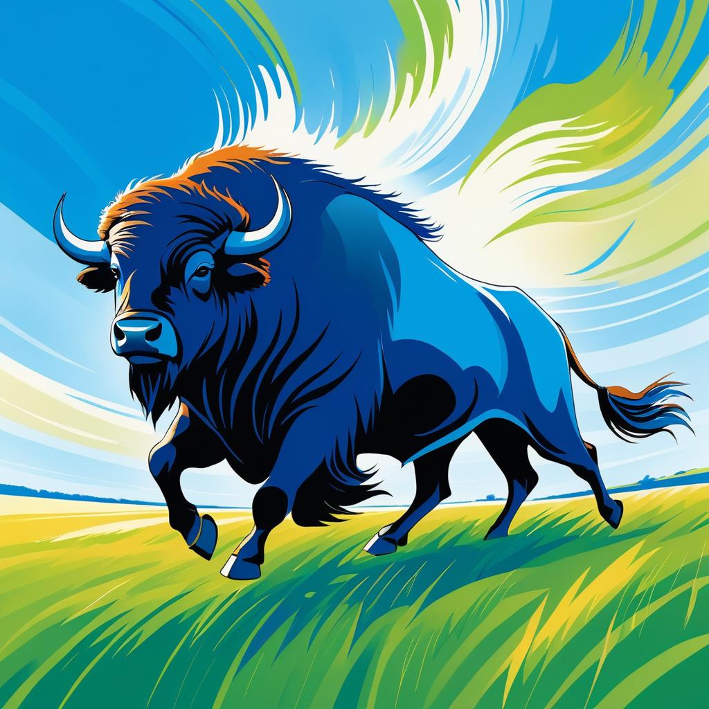 Fearless Bison in Grassy Field Scene