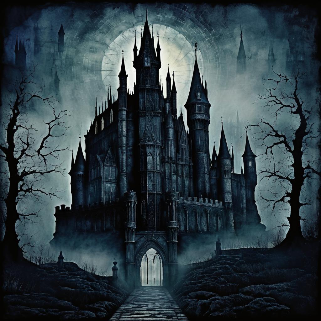 Gothic Castle Collage on Foggy Night