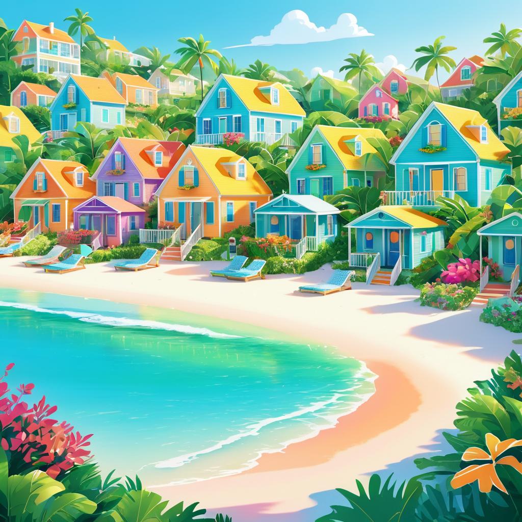 Charming Vibrant Seaside Village Illustration