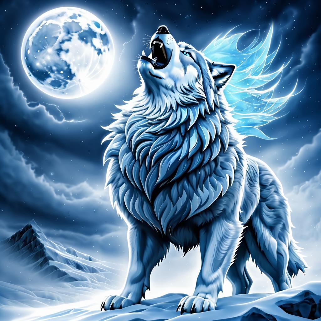 Muscular Wolf Howling in Winter Storm