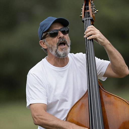 Mid-Aged Man Playing Bass Outdoors