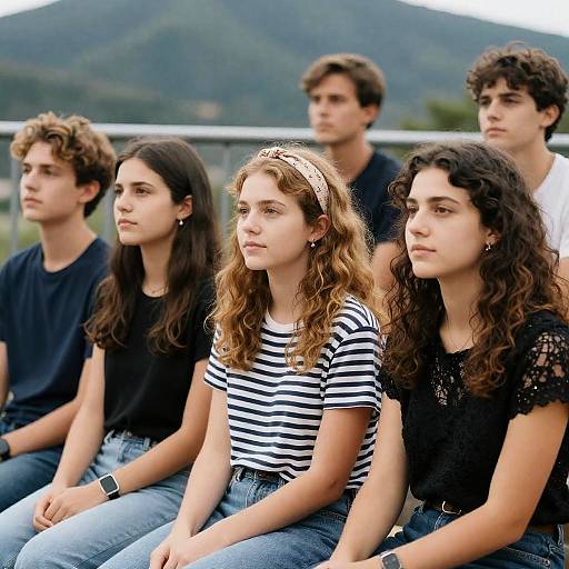 Group of Young Adults Sitting Outdoors