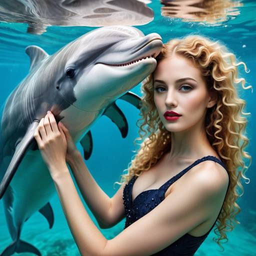 Woman Embracing Dolphin Underwater