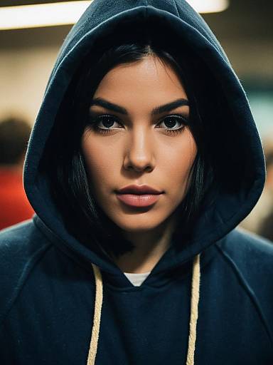 Woman in Hooded Sweatshirt Looking at Camera