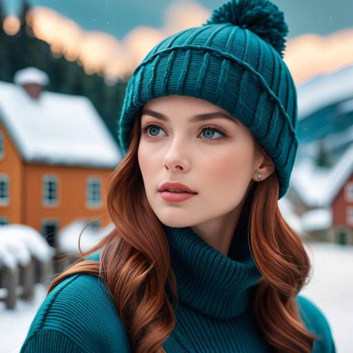 Elegant Woman in Snowy Village Portrait