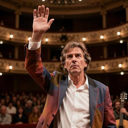 Dynamic Theater Scene with Man and Guitar