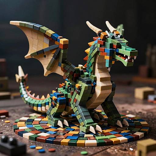 Lego Dragon Emerging from Mosaic