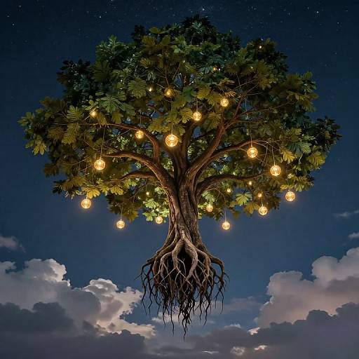 Upside-Down Colossal Tree Under Stars