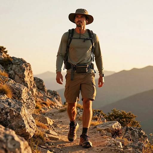 Cinematic Adventure Hiker on Mountain Trail