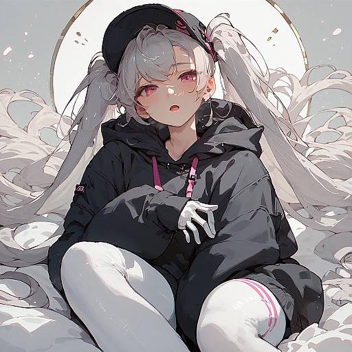 Anime Girl with Long Grey Twintails