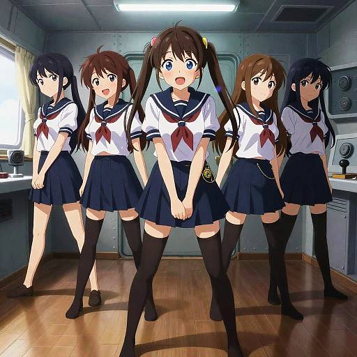 Admiral Schoolgirls in Submarine Control Room