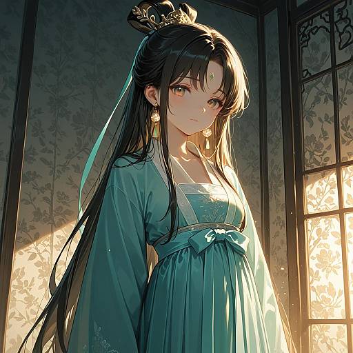 Sidelit Glowing Hanfu Girl Wallpaper