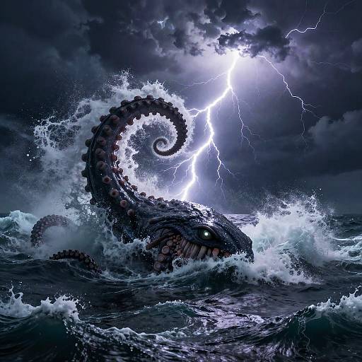 Kraken Emerging in Stormy Ocean