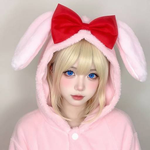 Blonde Girl in Pink Bunny Outfit