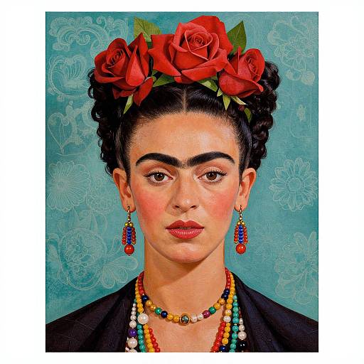 Frida Kahlo Style Vibrant Floral Portrait