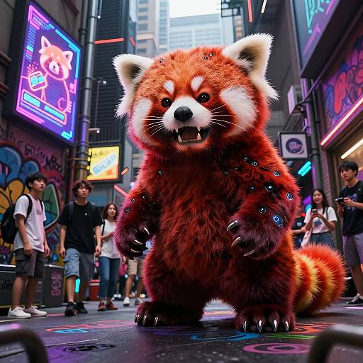 Cyborg Red Panda in Neon Alley