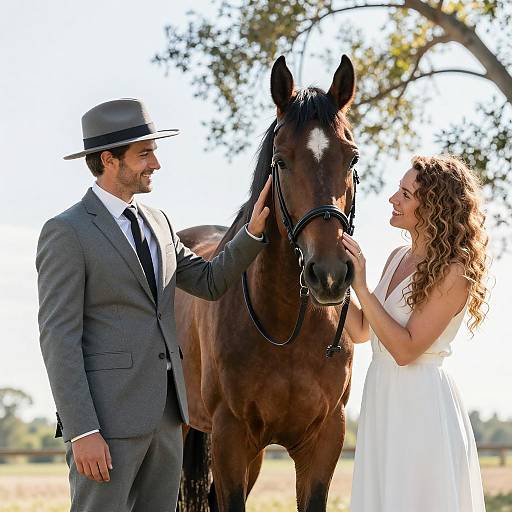 Couple with Horse Outdoors