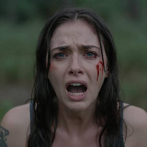 Frightened Woman Screaming, Bloodied Close-Up