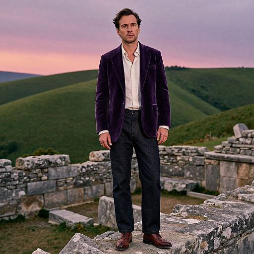 Man in Velvet Jacket at Ruins