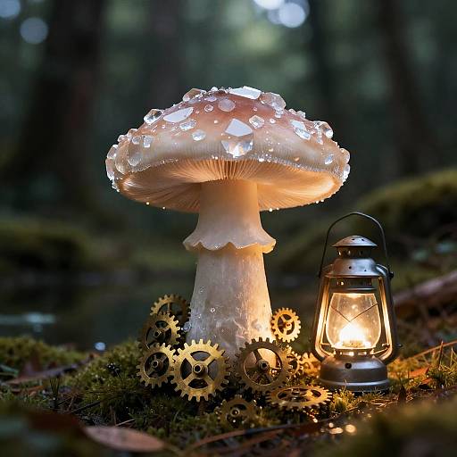 Crystal Mushroom with Brass Gears