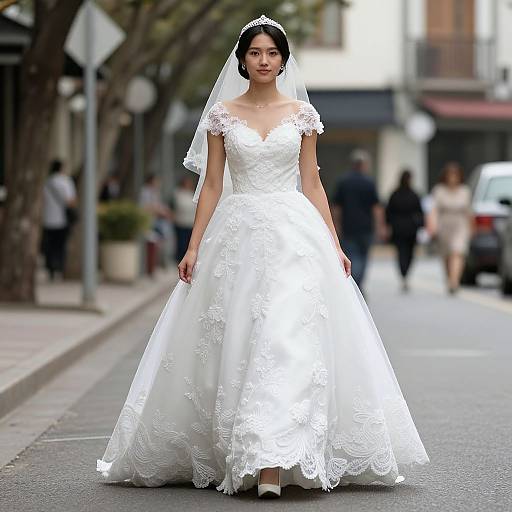 Woman in Wedding Dress Walking