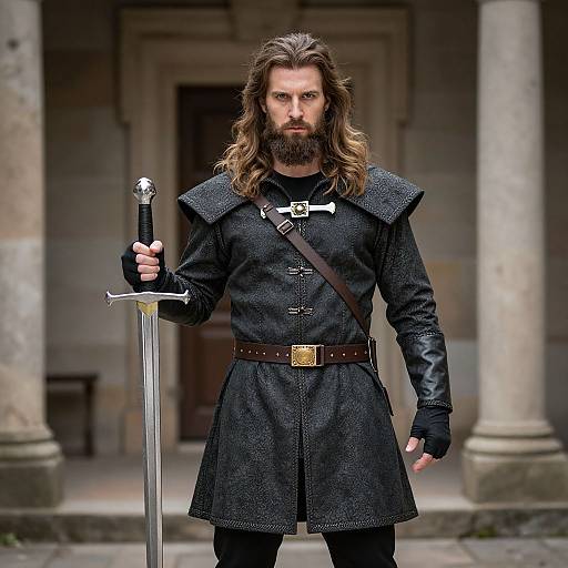Man in Witcher Costume with Sword