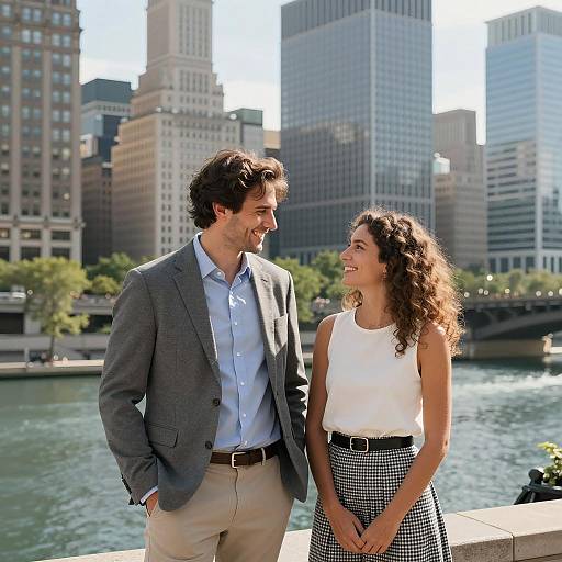 Romantic Riverbank Cityscape Scene