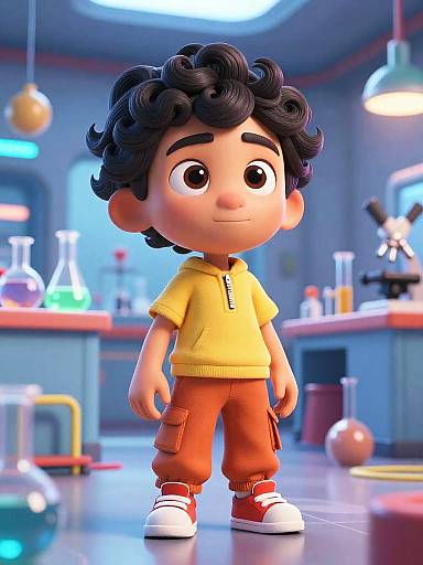 3D Cartoon Boy in Futuristic Lab