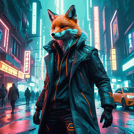 Anthropomorphic Fox Rogue in Cyberpunk Scene
