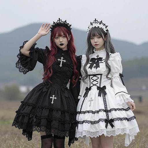 Gothic Lolita Girls in a Dreamy Landscape