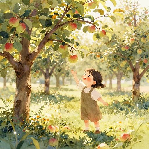 Joyful Child in Magical Apple Orchard