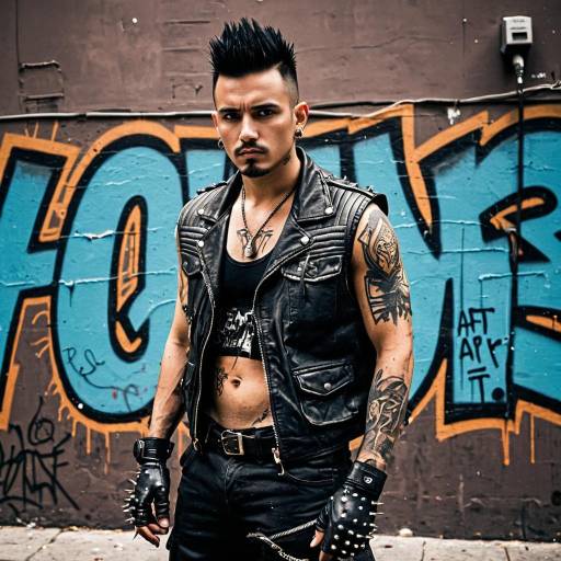 Rebellious Male with Spiked Hair and Tattoos in Urban Setting