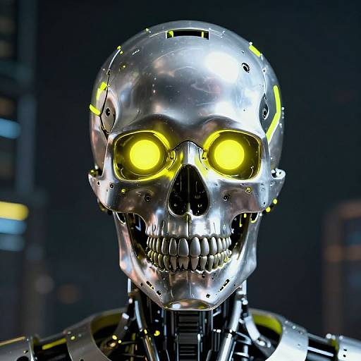 Cyberpunk Neon Robotic Skull Portrait