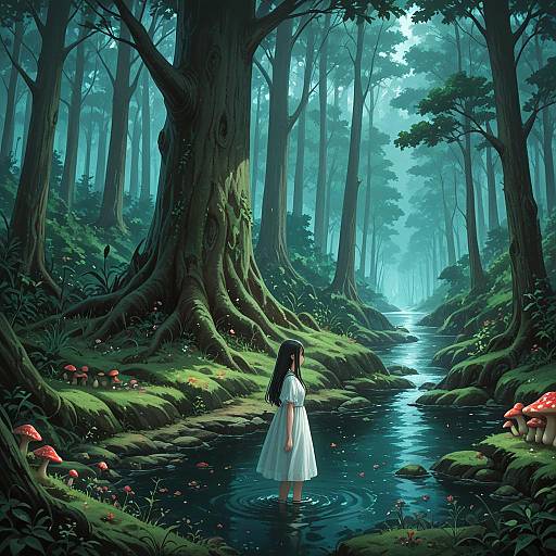 Fantasy Girl in Jellyfish Forest