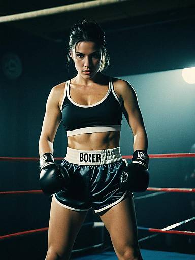 Female Boxer in Ring with Intense Gaze