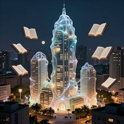 Living Gel Buildings with Glowing Books