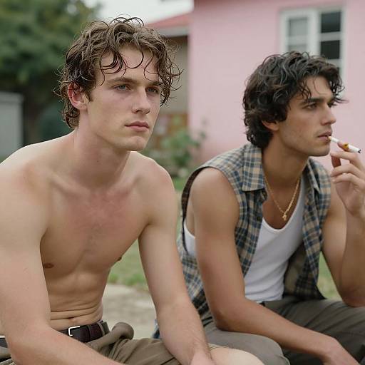 Two Men Relaxing in Outdoor Scene