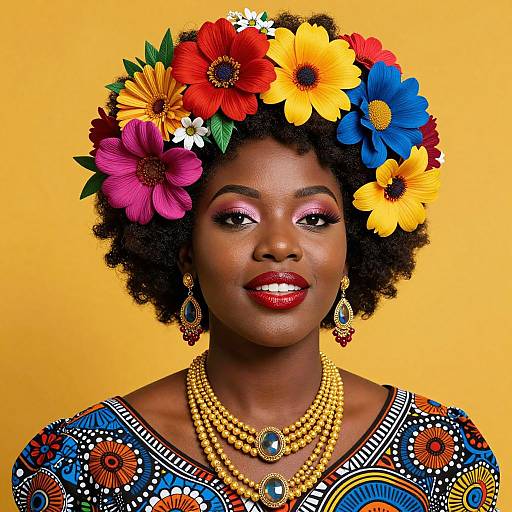 Vibrant Afro-American Floral Portrait