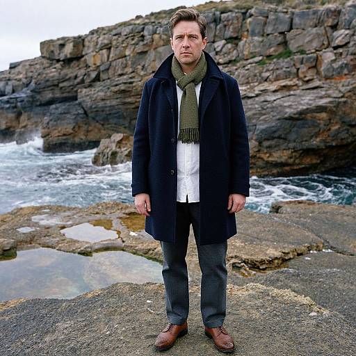 Contemplative Man by Rocky Cliffs