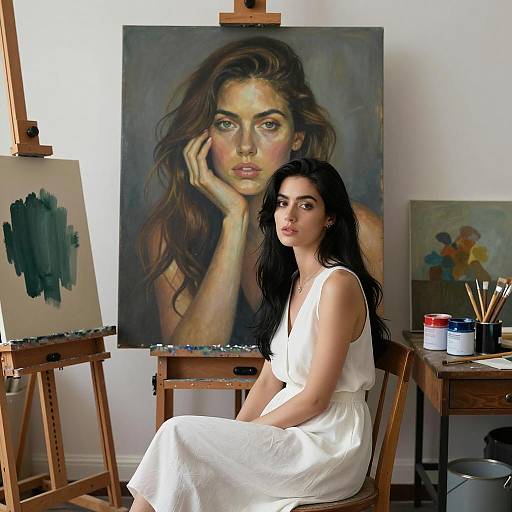 Intense Gaze in a Painter's Studio